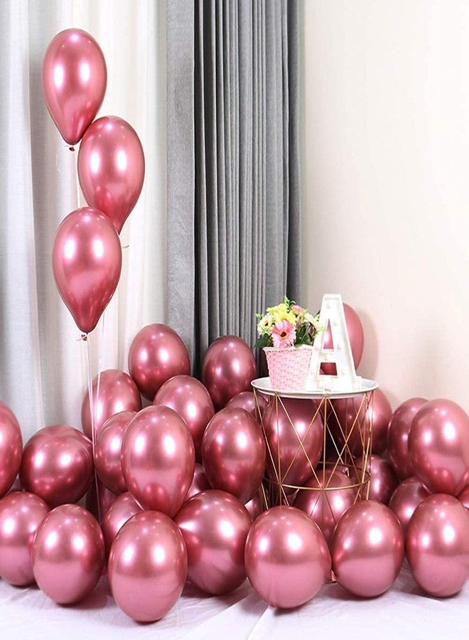FI - FLICK IN Latex 50 Pcs Rose Pink Chrome Balloons for Birthday Anniversary Party Girl Theme Metallic Latex Balloons Shiny & Sturdy Balloon Wedding Party Occasion (Pack of 50, Rose Pink) - Image 3